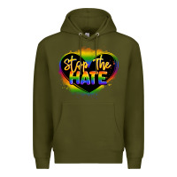 Army Green stop the hate pride lgbtq heart Premium Hoodie - LillyAllenDesigns