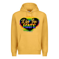 Mustard stop the hate pride lgbtq heart Premium Hoodie - LillyAllenDesigns