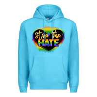 Ocean Blue stop the hate pride lgbtq heart Premium Hoodie - LillyAllenDesigns