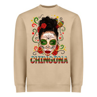 Mexicana Skull Girl Messy Bun Heavyweight Sweatshirt | Teevron