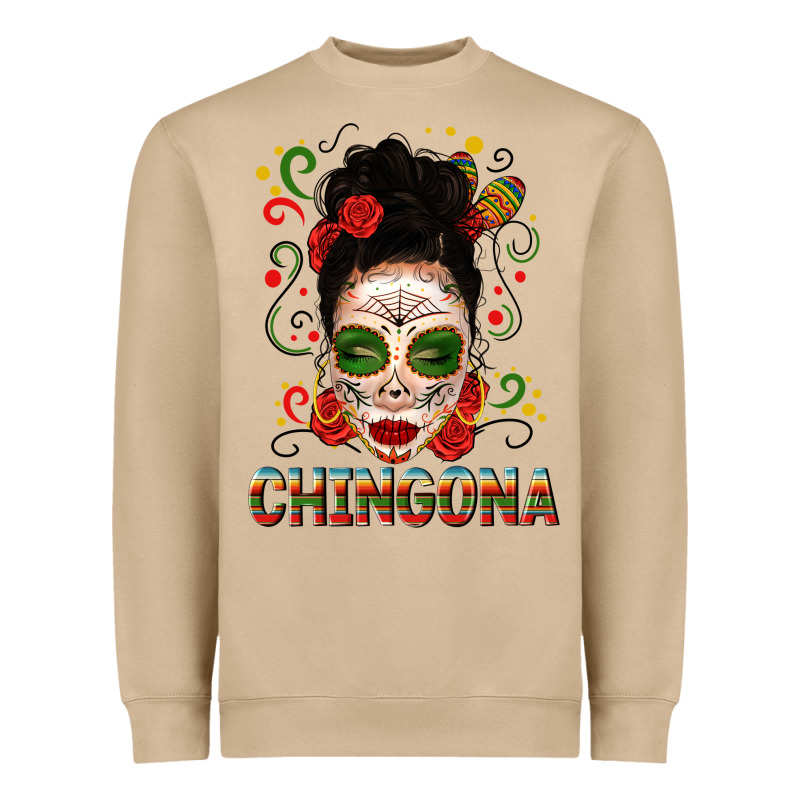 Mexicana Skull Girl Messy Bun Heavyweight Sweatshirt by texasbilliewilder | Teevron