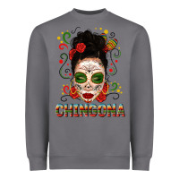 Storm Mexicana Skull Girl Messy Bun Heavyweight Sweatshirt - texasbilliewilder