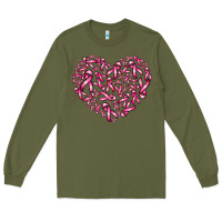 Army Green breast cancer ribbon heart Long Sleeve Tee - AdoDesignShop