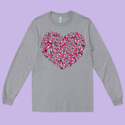 Breast Cancer Ribbon Heart Long Sleeve Tee Designed By Adodesignshop
