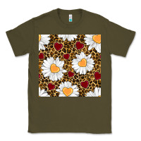 Army Green valentines day daisy and leopard seamless pattern Classic Tee - BundleAndBundleShop