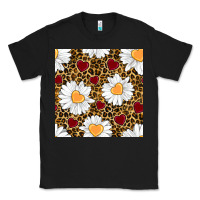 Black valentines day daisy and leopard seamless pattern Classic Tee - BundleAndBundleShop