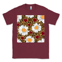 Burgundy valentines day daisy and leopard seamless pattern Classic Tee - BundleAndBundleShop