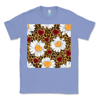Colony Blue valentines day daisy and leopard seamless pattern Classic Tee - BundleAndBundleShop