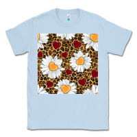 Dusty Blue valentines day daisy and leopard seamless pattern Classic Tee - BundleAndBundleShop