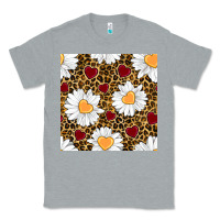 Heather Grey valentines day daisy and leopard seamless pattern Classic Tee - BundleAndBundleShop