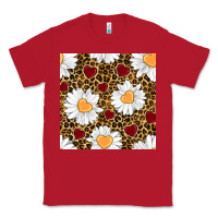 Red valentines day daisy and leopard seamless pattern Classic Tee - BundleAndBundleShop
