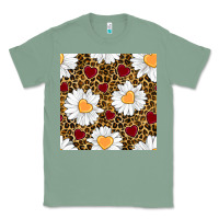 Sage valentines day daisy and leopard seamless pattern Classic Tee - BundleAndBundleShop