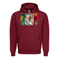 Burgundy mexico flag sunflower cactus Zipper Hoodie - AdoDesignShop