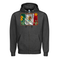 Charcoal Heather mexico flag sunflower cactus Zipper Hoodie - AdoDesignShop