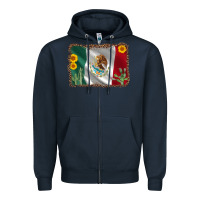 Navy mexico flag sunflower cactus Zipper Hoodie - AdoDesignShop