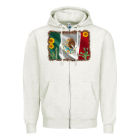 Oatmeal Heather mexico flag sunflower cactus Zipper Hoodie - AdoDesignShop