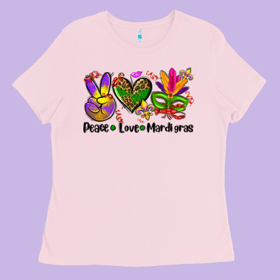 Peace Love  Mardi Gras Ladies Tee Designed By Adodesignshop