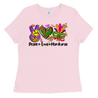 Bubblegum Pink peace love  mardi gras Ladies Tee - AdoDesignShop