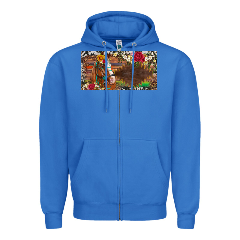 Western Turquoise Gemstone Horse Cowhide Leopard Floral Background Lic Zipper Hoodie by Artiststas | Teevron