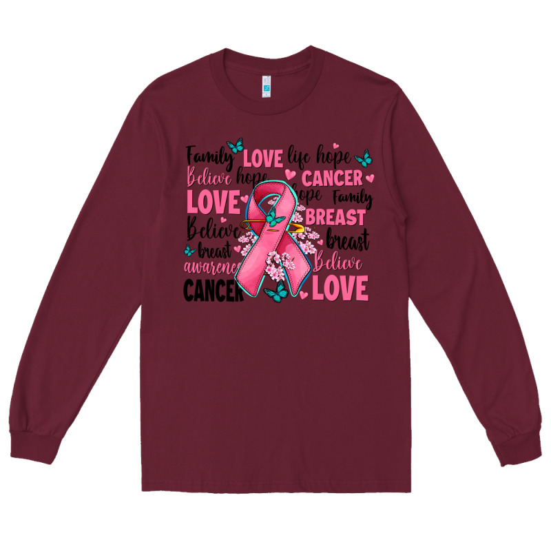 Breast Cancer Ribbons With Cancer Words Long Sleeve Tee by AdoDesignShop | Teevron