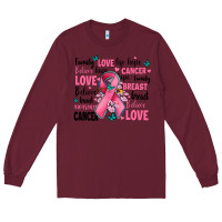 Burgundy breast cancer ribbons with cancer words Long Sleeve Tee - AdoDesignShop