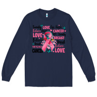 Navy breast cancer ribbons with cancer words Long Sleeve Tee - AdoDesignShop