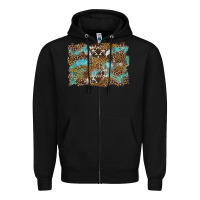 Black western leopards and turquoise with cowhide background Zipper Hoodie - Artiststas