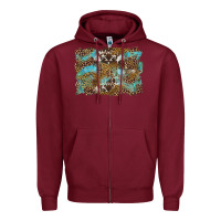 Burgundy western leopards and turquoise with cowhide background Zipper Hoodie - Artiststas