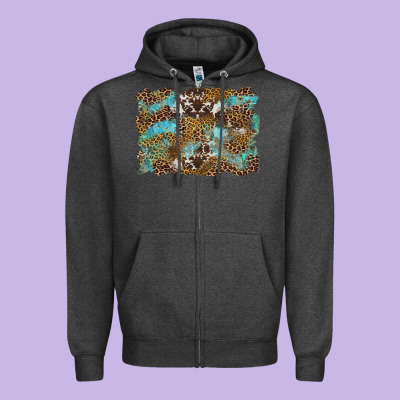 Western Leopards And Turquoise With Cowhide Background Zipper Hoodie Designed By Artiststas