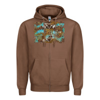 Chestnut western leopards and turquoise with cowhide background Zipper Hoodie - Artiststas