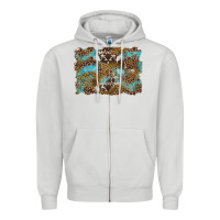 Dove Grey western leopards and turquoise with cowhide background Zipper Hoodie - Artiststas