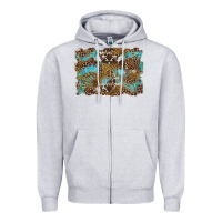 Heather Grey western leopards and turquoise with cowhide background Zipper Hoodie - Artiststas