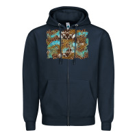 Navy western leopards and turquoise with cowhide background Zipper Hoodie - Artiststas