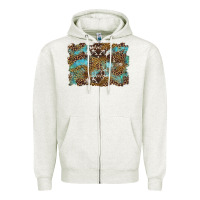 Oatmeal Heather western leopards and turquoise with cowhide background Zipper Hoodie - Artiststas