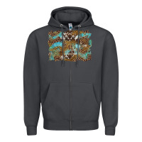 Smoke western leopards and turquoise with cowhide background Zipper Hoodie - Artiststas