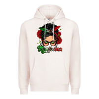 Pale Pink mexicana woman messy bun Premium Hoodie - LillyAllenDesigns