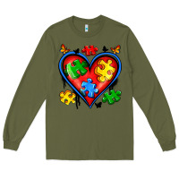 Army Green autism heart Long Sleeve Tee - Artiststas