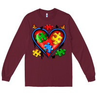 Burgundy autism heart Long Sleeve Tee - Artiststas