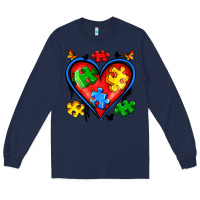 Navy autism heart Long Sleeve Tee - Artiststas