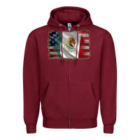 Burgundy mexico flag and usa flag Zipper Hoodie - AdoDesignShop