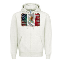 Oatmeal Heather mexico flag and usa flag Zipper Hoodie - AdoDesignShop