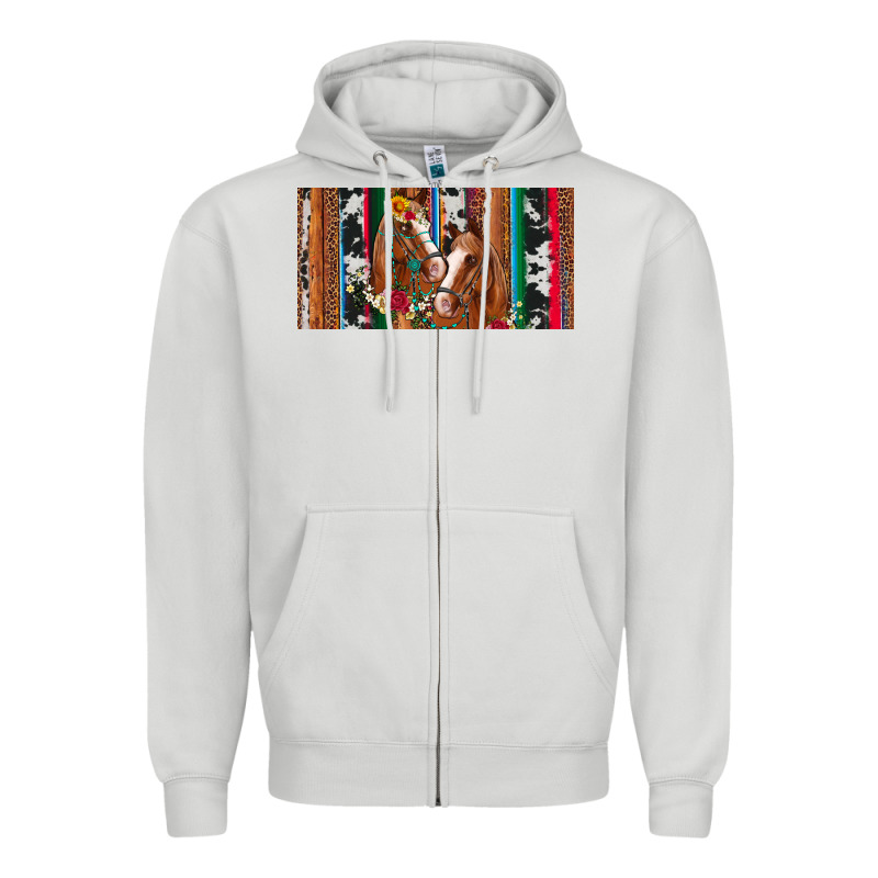 Western Horses Gemstone Horse Cowhide Leopard Floral Background Licens Zipper Hoodie by Artiststas | Teevron