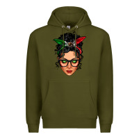 Army Green mexican latina girl messy bun Premium Hoodie - LillyAllenDesigns