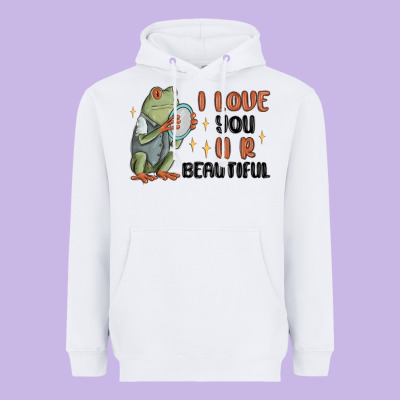 I Love You U R Beautiful Frog Heavyweight Hoodie Designed By Maliassmallbusiness