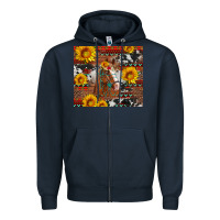 Navy western horse with sunflowers and aztec leopard cowhide Zipper Hoodie - Artiststas