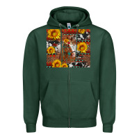 Sports Green western horse with sunflowers and aztec leopard cowhide Zipper Hoodie - Artiststas