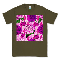Army Green valentines day roses and diamond plaid seamless pattern Classic Tee - BundleAndBundleShop