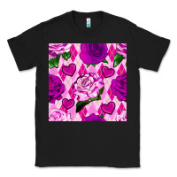 Black valentines day roses and diamond plaid seamless pattern Classic Tee - BundleAndBundleShop