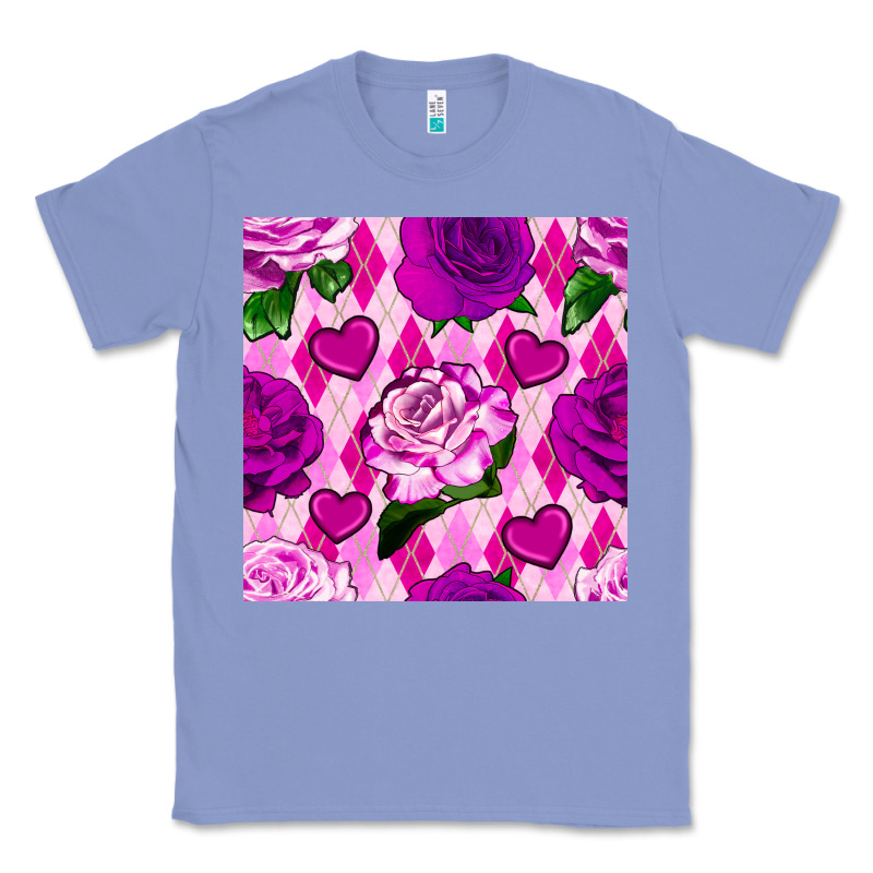 Valentines Day Roses And Diamond Plaid Seamless Pattern Classic Tee by BundleAndBundleShop | Teevron
