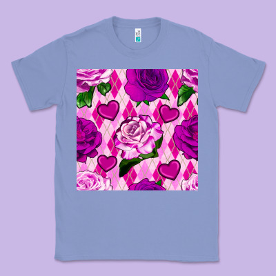 Valentines Day Roses And Diamond Plaid Seamless Pattern Classic Tee Designed By Bundleandbundleshop